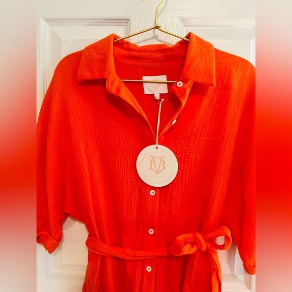 Victoria Dunn Orange Polo Collar Dress 3/4 Dolman Sleeves NWT - Picture 3 of 7